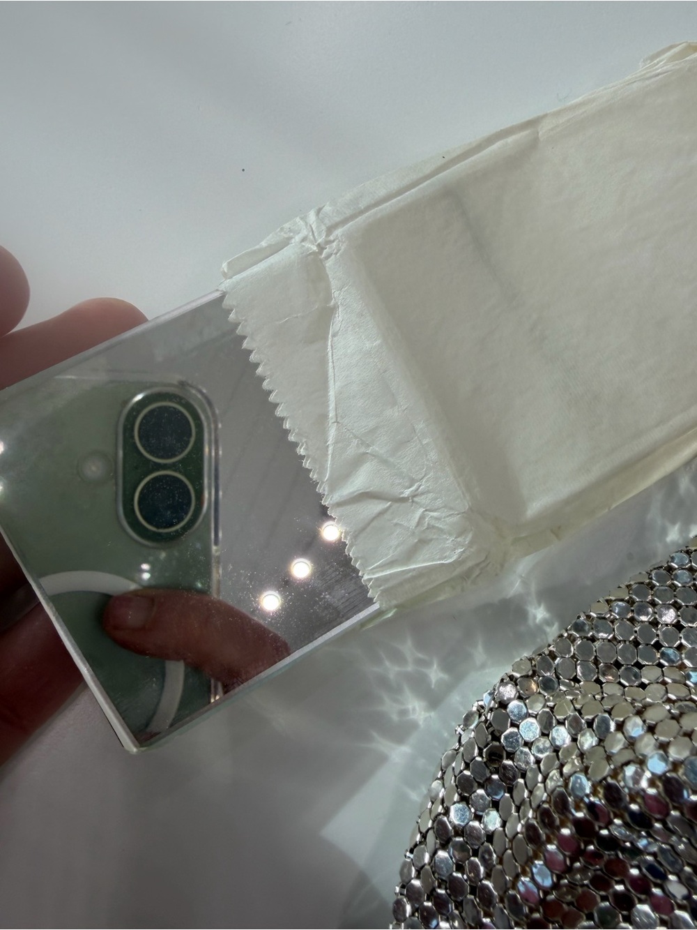 Vintage Whiting & Davis Silver Mesh Evening Bag Art Deco Rhinestone Clasp USA - Picture 6 of 12